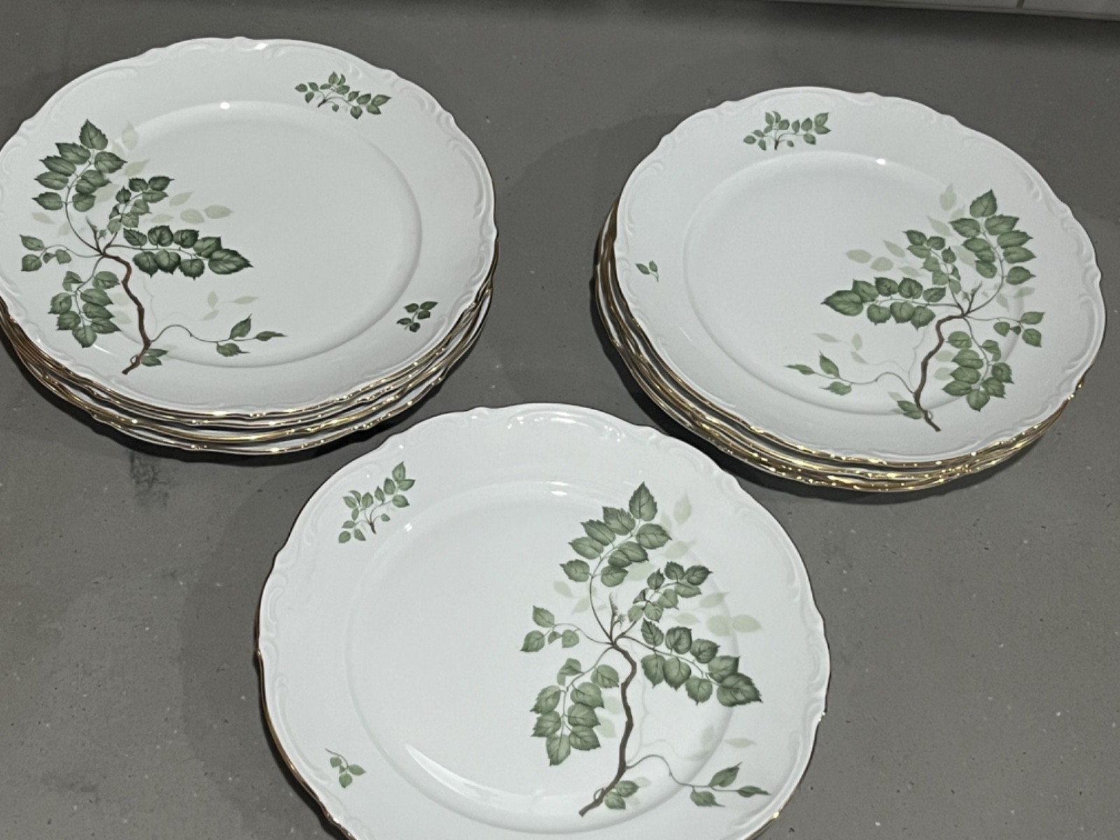 Mitterteich Germany Dinner Plate(s) GREEN LEAVES Bavaria Germany Gold Trim