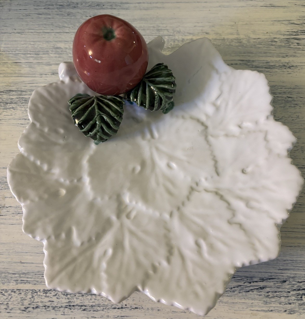 Vintage Cabbage Leaf Plate With 3d Fruit And Leaves Made In Italy