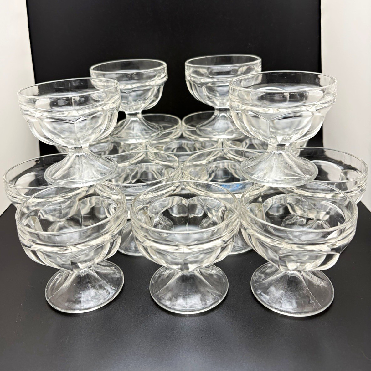 Vintage Clear Pressed Glass Sherbet/Dessert Cups LOT of 18, 3” Pedestal base