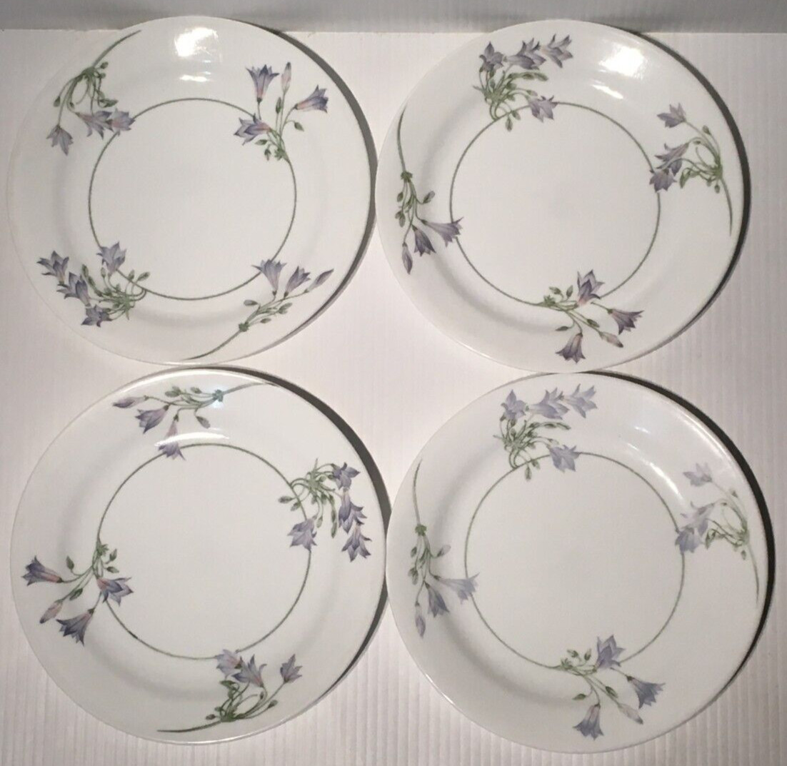 Corelle BLUE DUSK Salad Dessert Bread Plate Flowers Green Ring 7.125″ SET OF 4