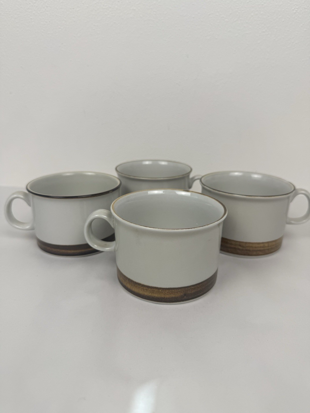 Vintage Norway Stavangerflint Coffee Or Tea Cups MCM 3” Brown Trim Set Of 4