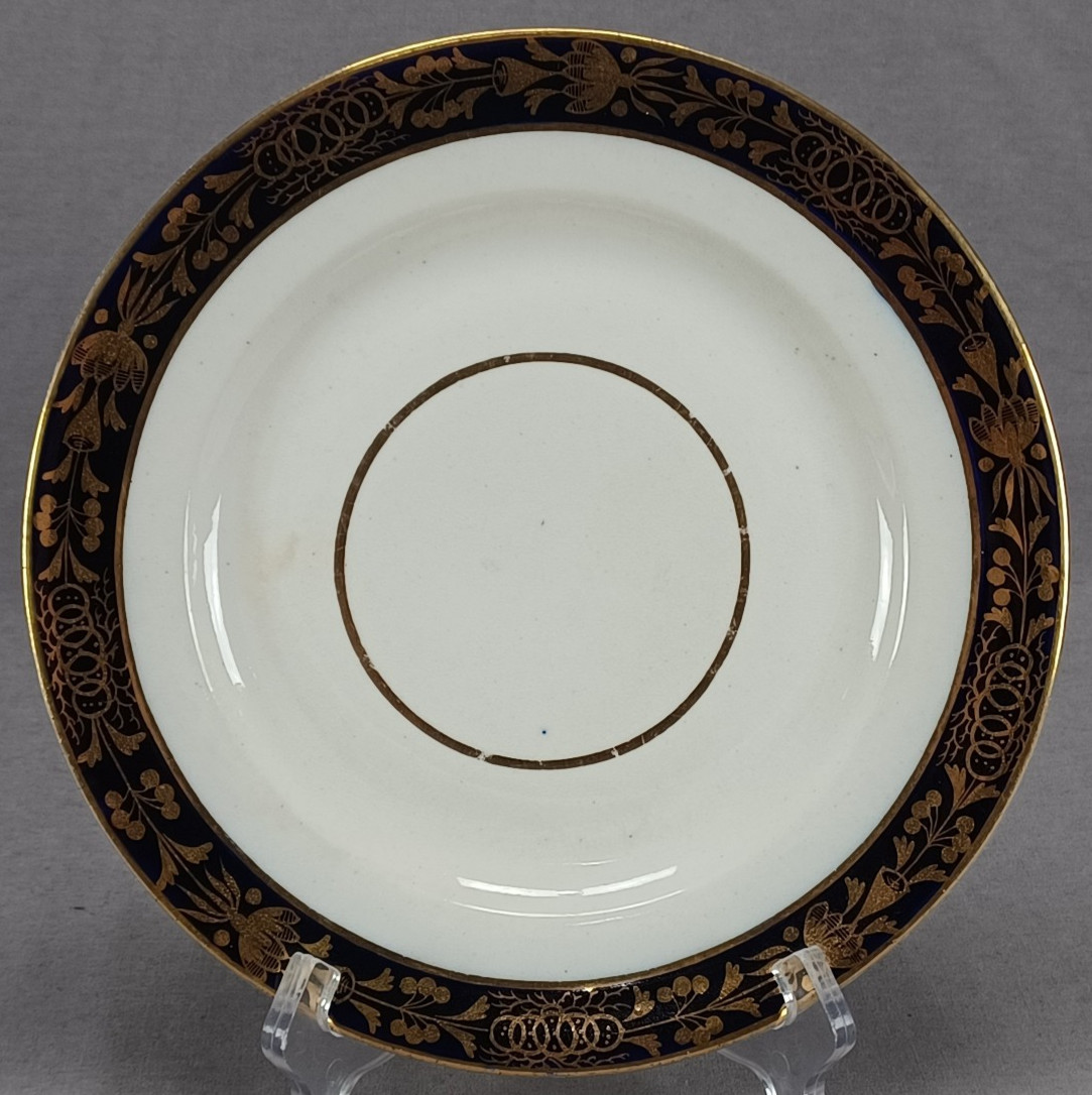 Chamberlain Worcester Gold Floral & Cobalt Border 9 1/8 Inch Plate C1800-1820 B
