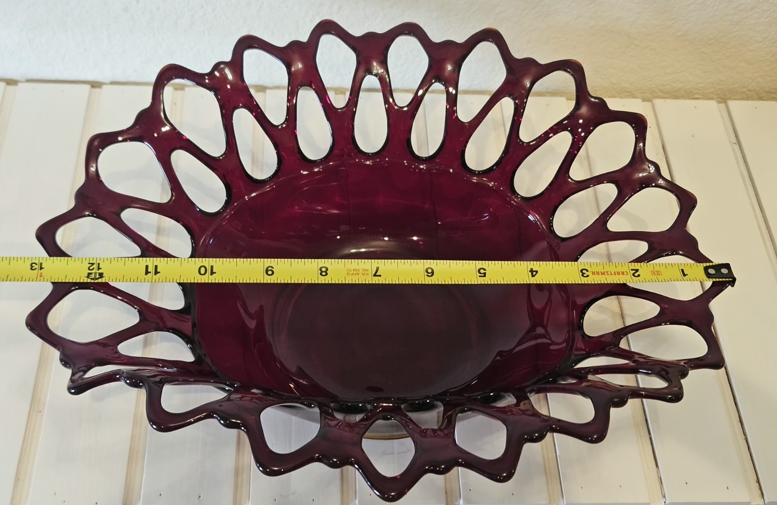 Vintage Westmoreland Doric Lace Cranberry Amethyst Open Lace Banana Bowl