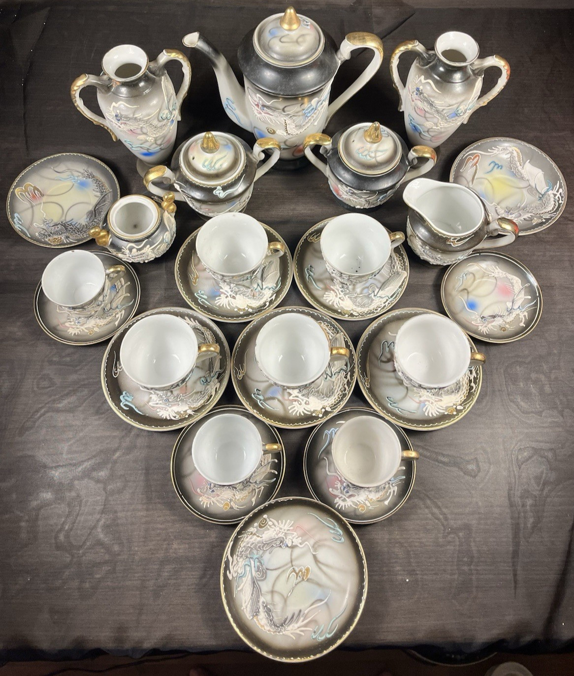Large Vintage Dragonware Moriage Tea Set Hand Painted Fine China From Japan