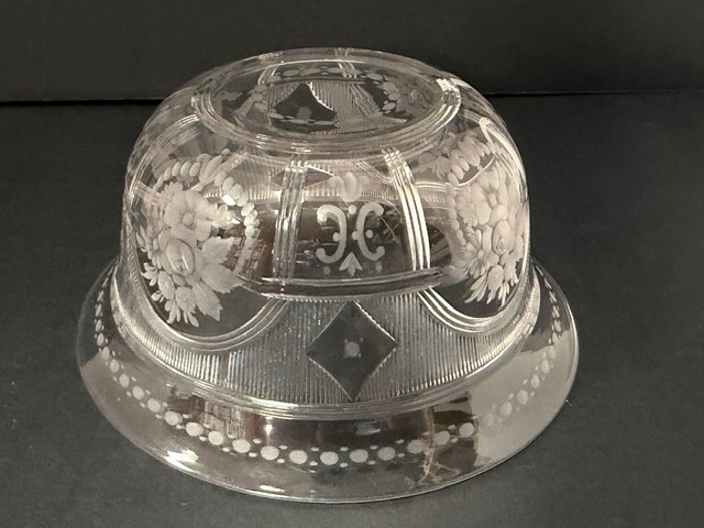 Sinclaire Silver Threads pattern finger bowl & underplate. signed. Am. Cut glass