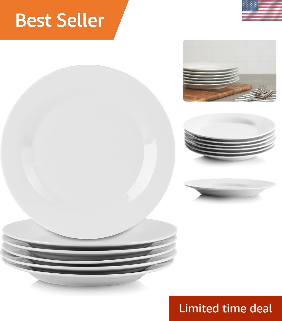Salad Plate Set 6 pcs 7.5 inch White Ceramic Dinnerware Stylish Elegant