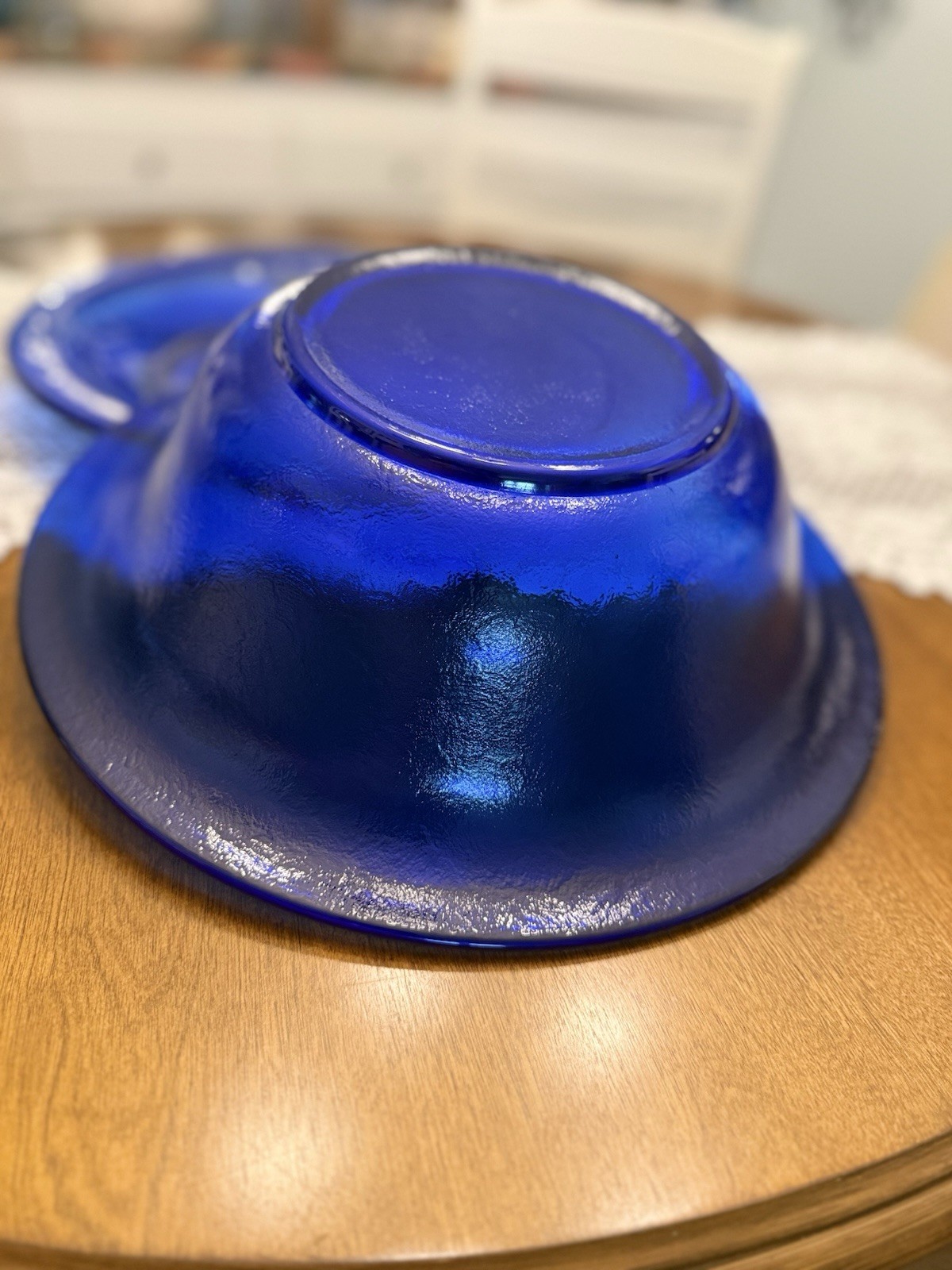 VTG Italy Cobalt Blue Texture Glass Centerpiece Set 15” Platter 13” Serving Bowl