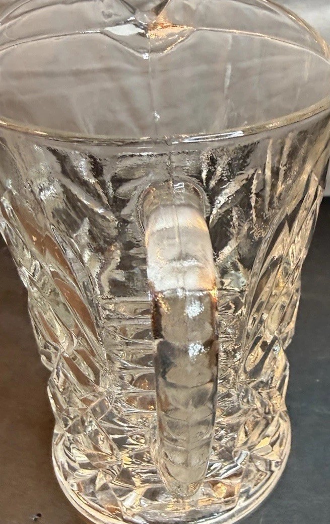 Vintage Pressed Glass Mini Pitcher 5” Starburst Diamond Pattern Clear Creamer