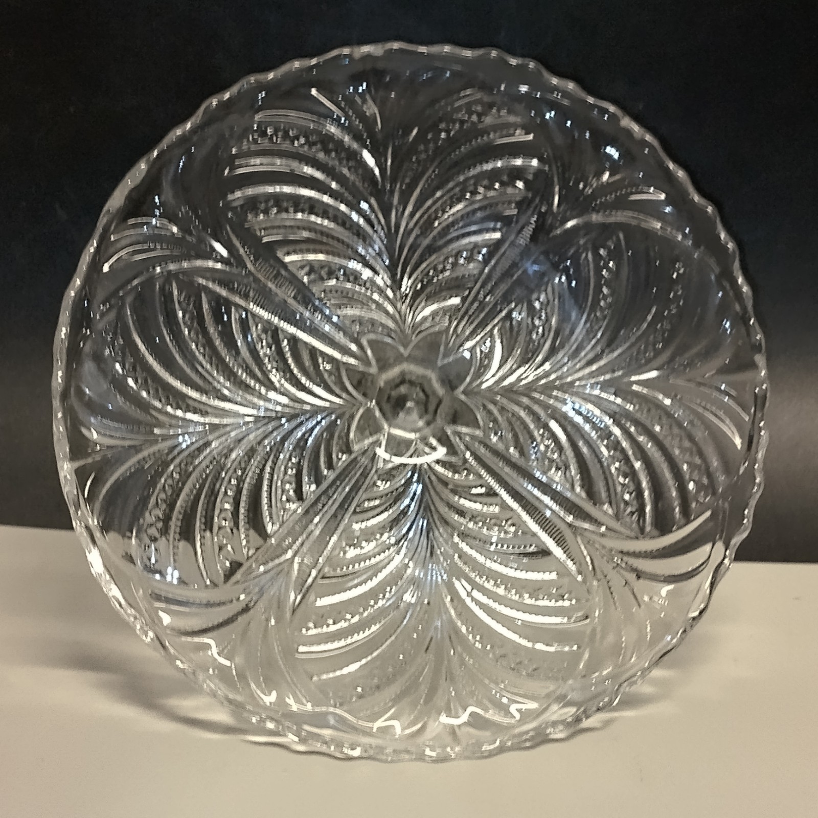 EAPG Bryce Higbee & Co Bonair Palm Leaf Fan 9″ X 4.5″ Footed Cake Stand 1903 UV