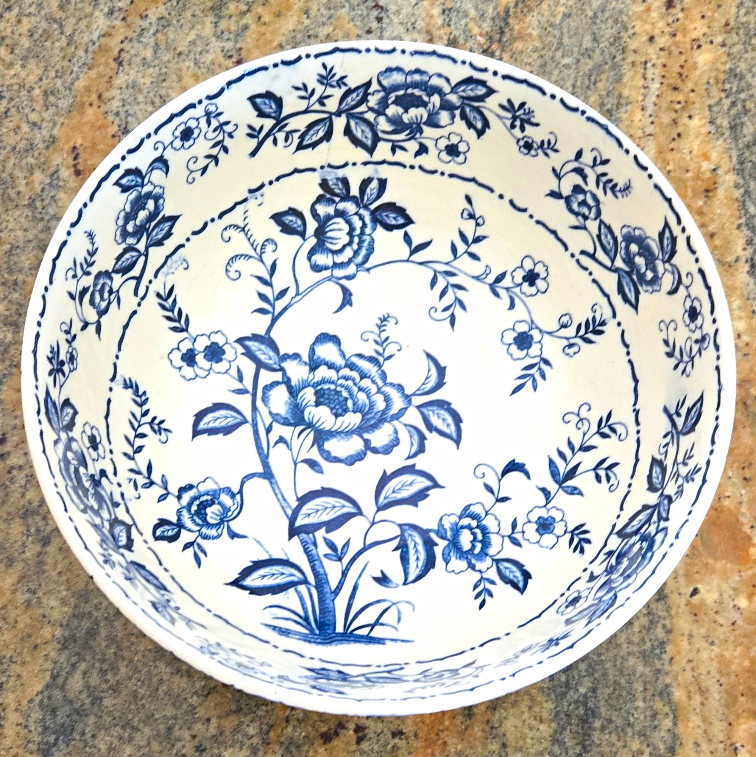 Unmarked Blue & White Floral Ceramic Round Bowl Blue and White Pottery