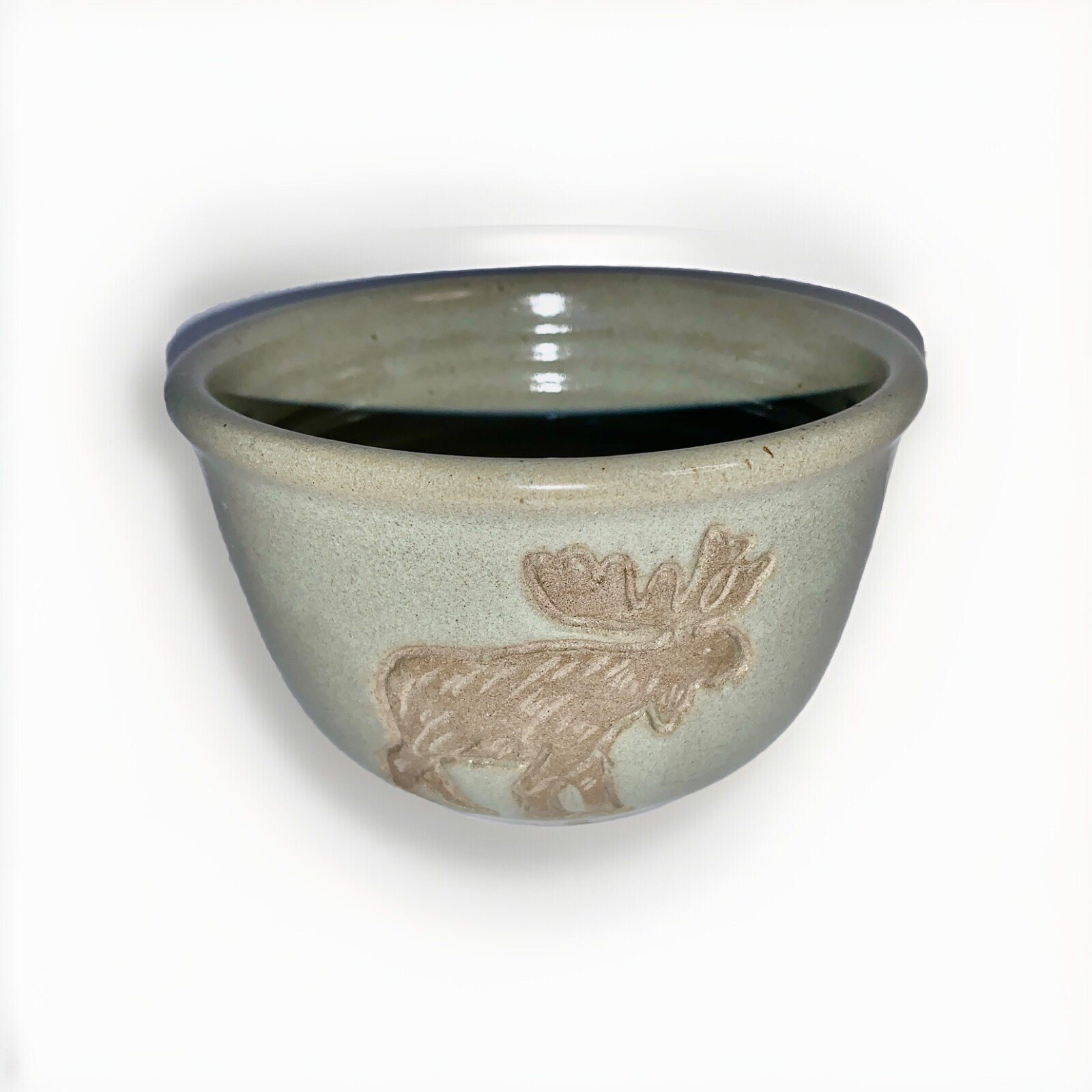 Collection Circle Pottery Moose Print Beige Candy Dish/Bowl Signed. Really Cute!