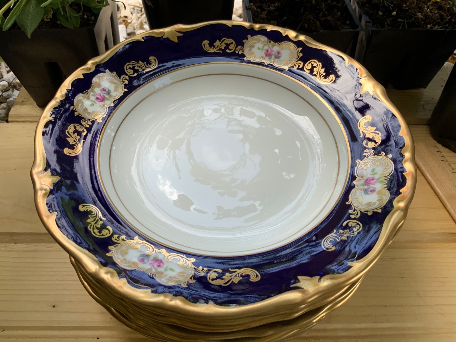 Vintage Reichenbach Echt Kobalt Cobalt Blue Floral Soup Bowl set of 12