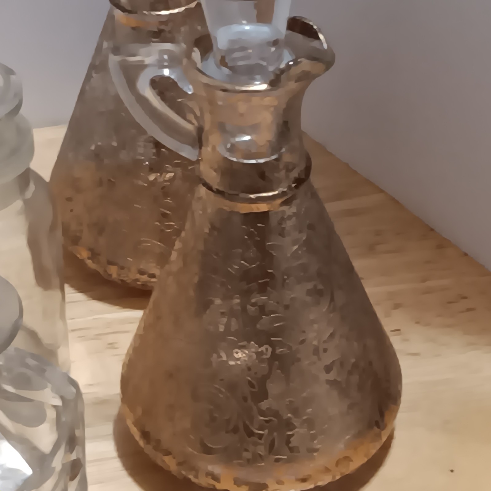 Lot of 9 Vintage Antique Glass Cruets & Decanters with Stoppers Mixed Patterns