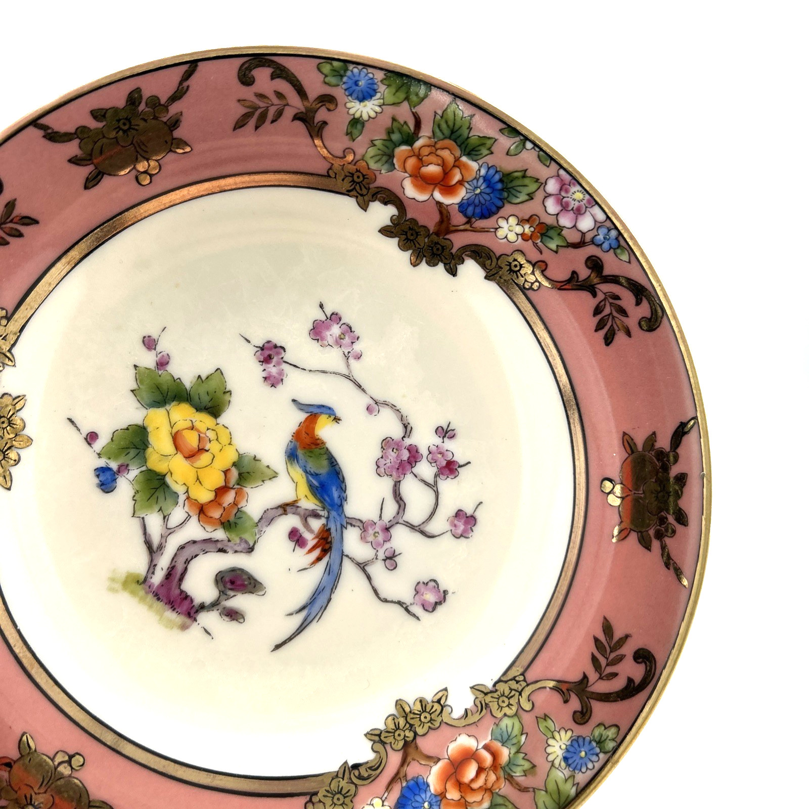 Noritake Pink Pedestal Floral Bird Gold Trim Dessert Candy Server 6.5″