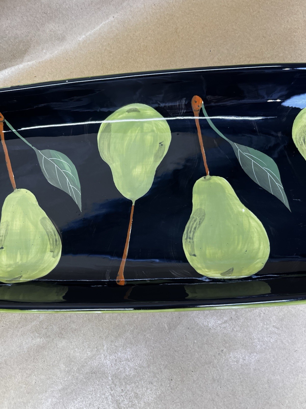 Romy & Clare Fenton Green Pear LONG BIG Rectangular Dish Platter Tray 2007 24”