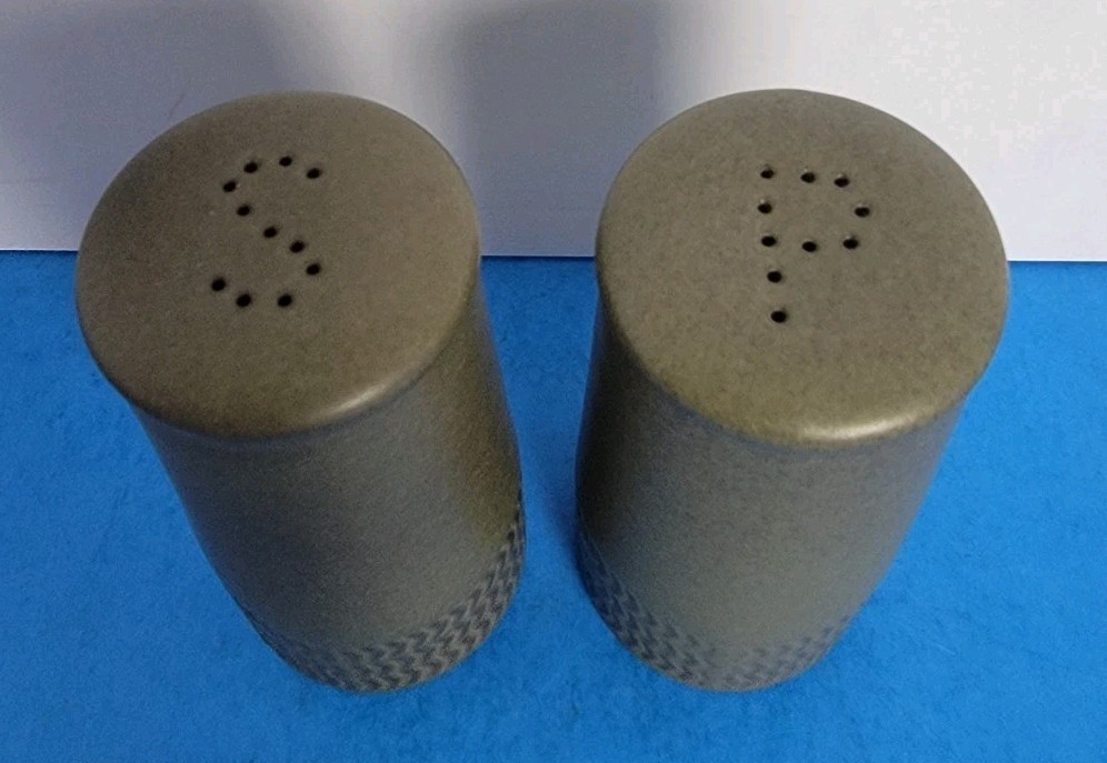Denby Camelot Dark Green Chevron Collection Salt & Pepper Shakers – England