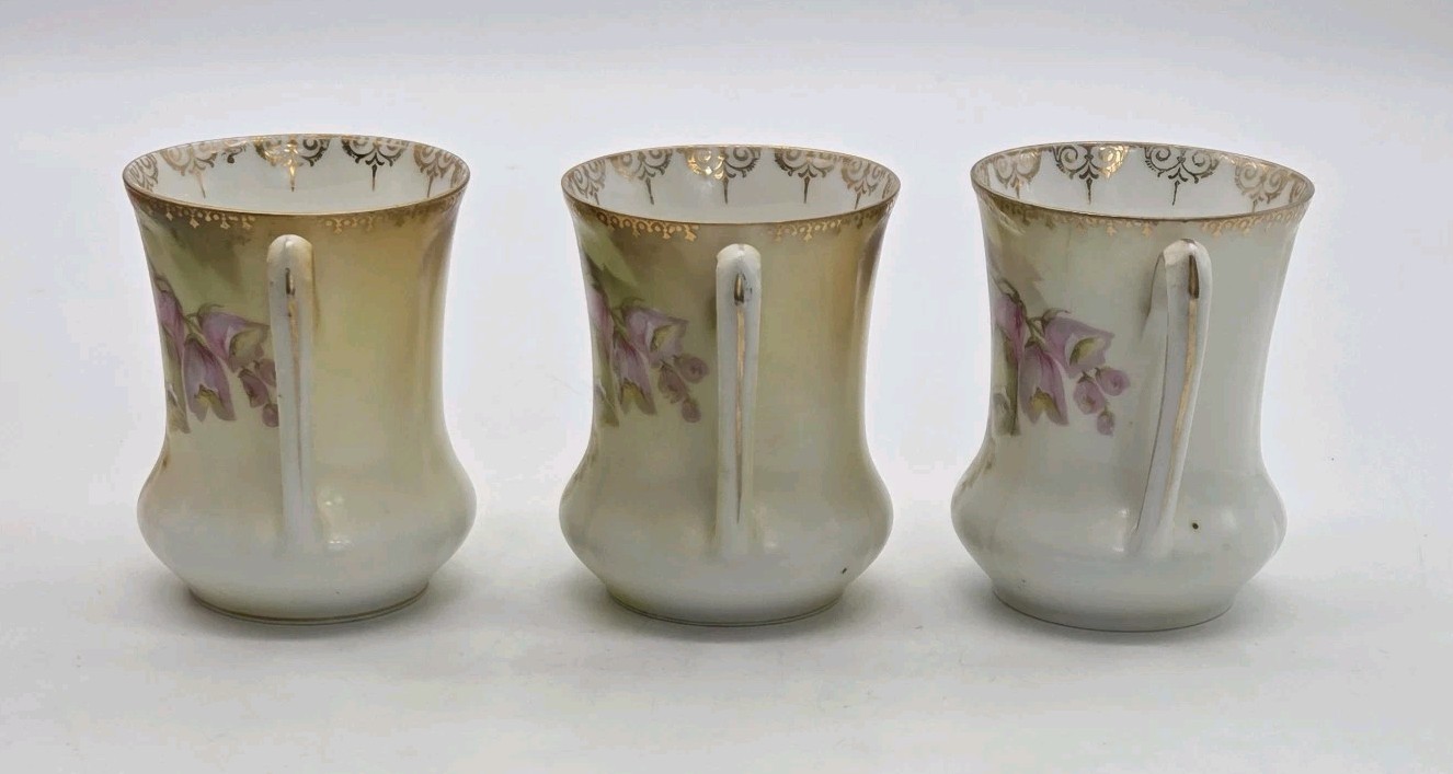 RS PRUSSIA Small Coffee Chocolate Demitasse Cup 3″ Foxglove Set of 3 Antique