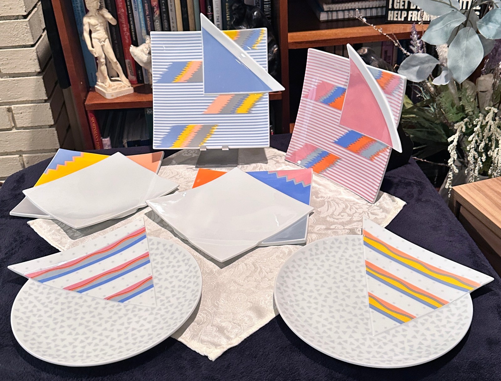 Vintage Mikasa Color Vibrations Plates Helena Uglow Memphis Style Pink Blue Set