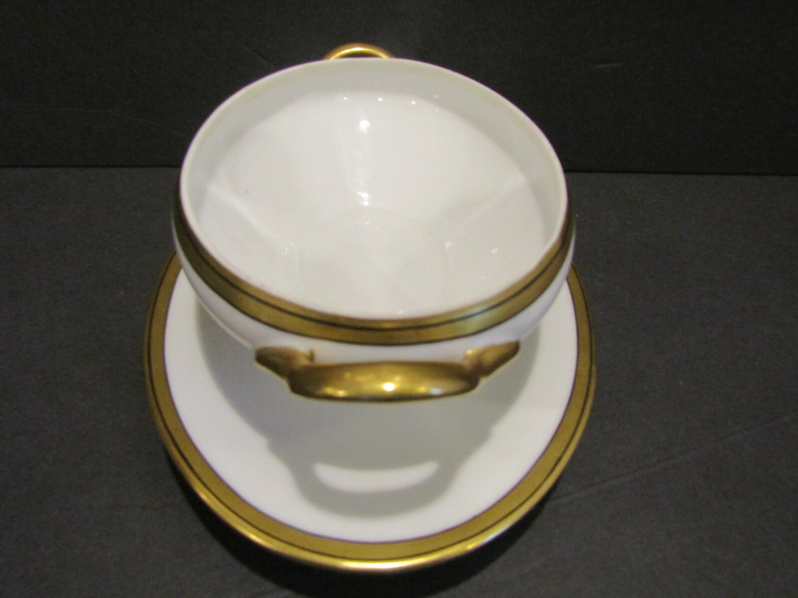 Gravy Boat With Handles & Attached Underplate – Gold With Black Stripe FRANCE