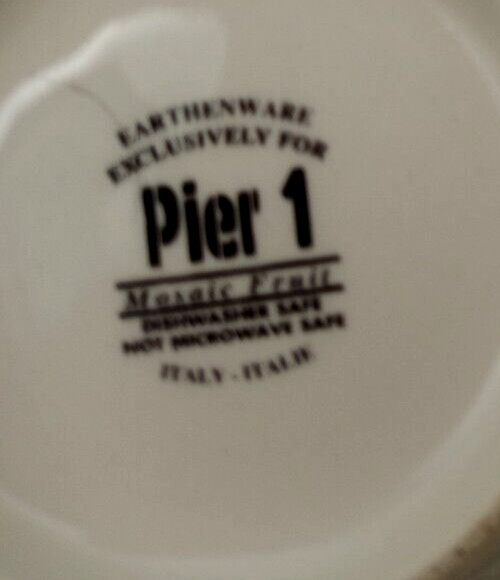 Pier 1 Set Creamer & Sugar w/Lid Mosaic Fruit Pattern Ceramic Earthenware-Italy