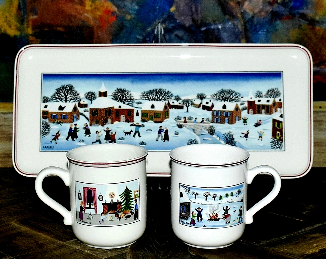 Villeroy & Boch Luxembourg Naif Christmas 13-1/2″ Sandwich Tray & 2 Mugs