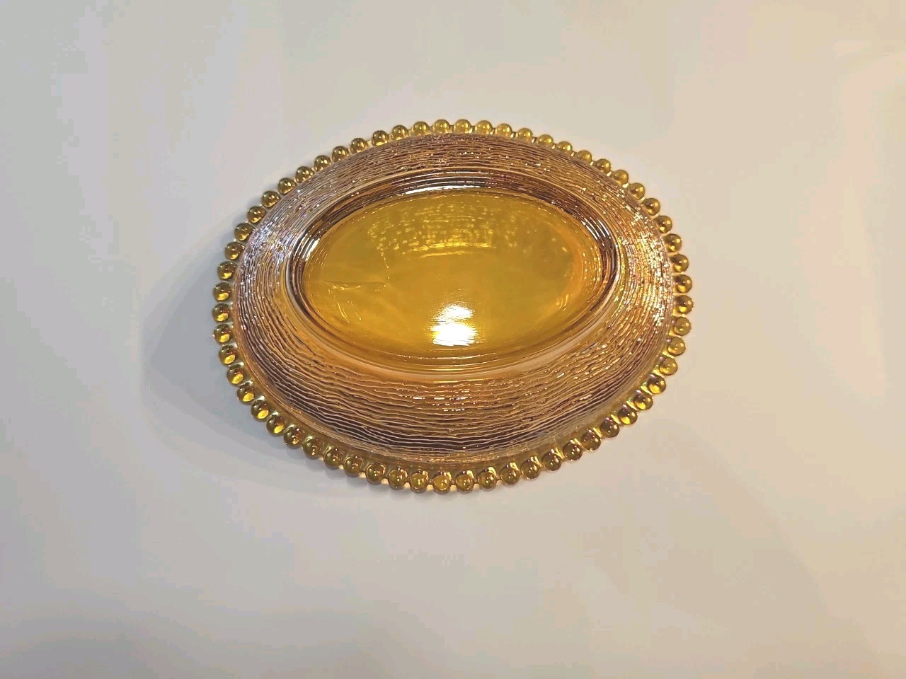 Vintage Indiana Golden Carnival Glass Hen on Nest Dish w/ Lid Oval Beaded Base