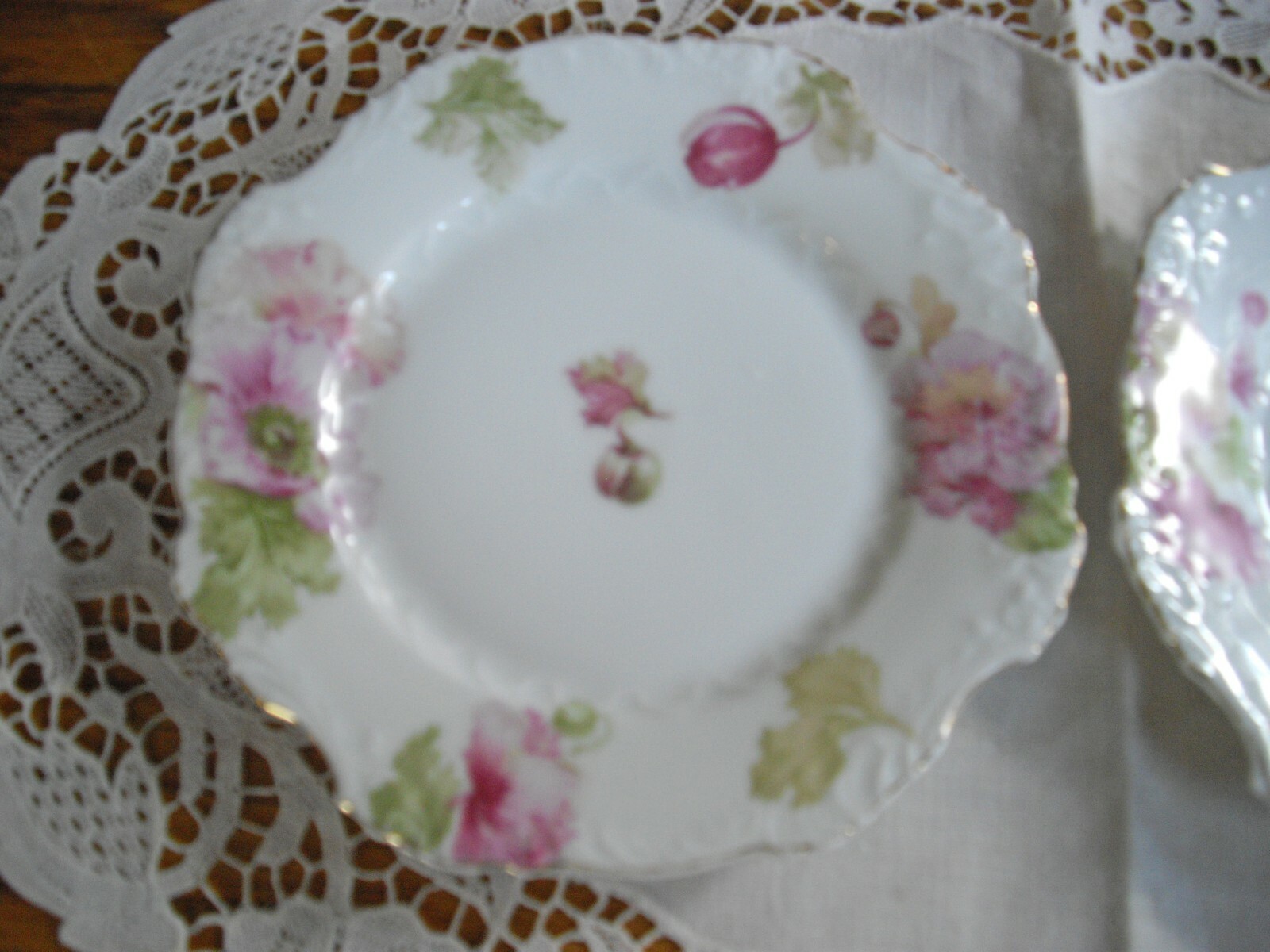 Vintage White Pink Green Flowers 6″ Plates Germany ~ Set of 2 ~
