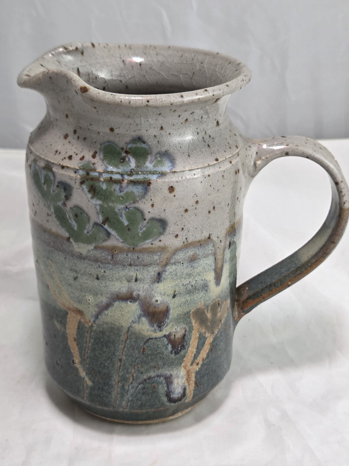 Vintage STUDIO Art Hand Painted, Hand Crafted Drip Glaze Stoneware Pitcher.