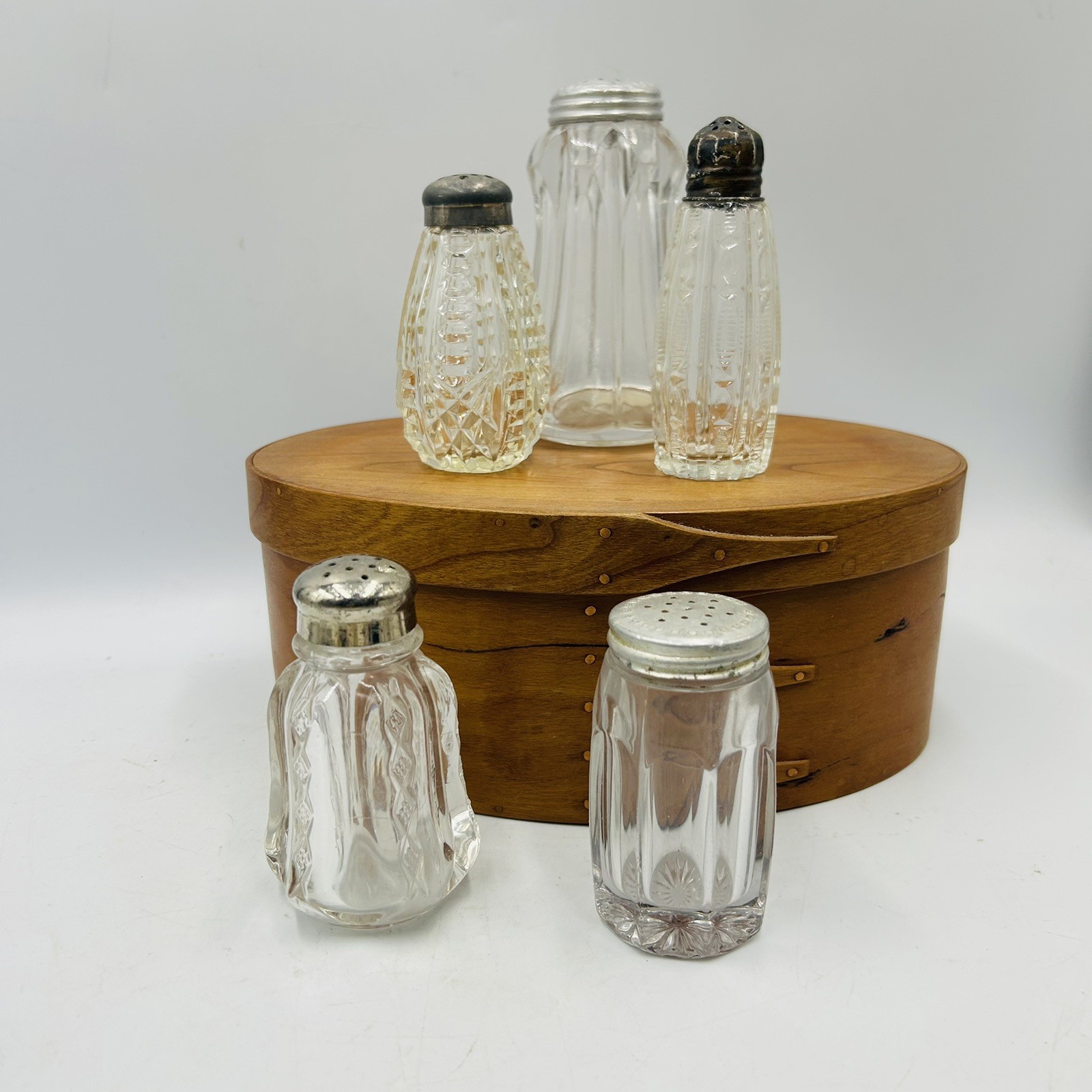 5 Antique Eapg Glass Clear Salt Shaker Mixed Lot