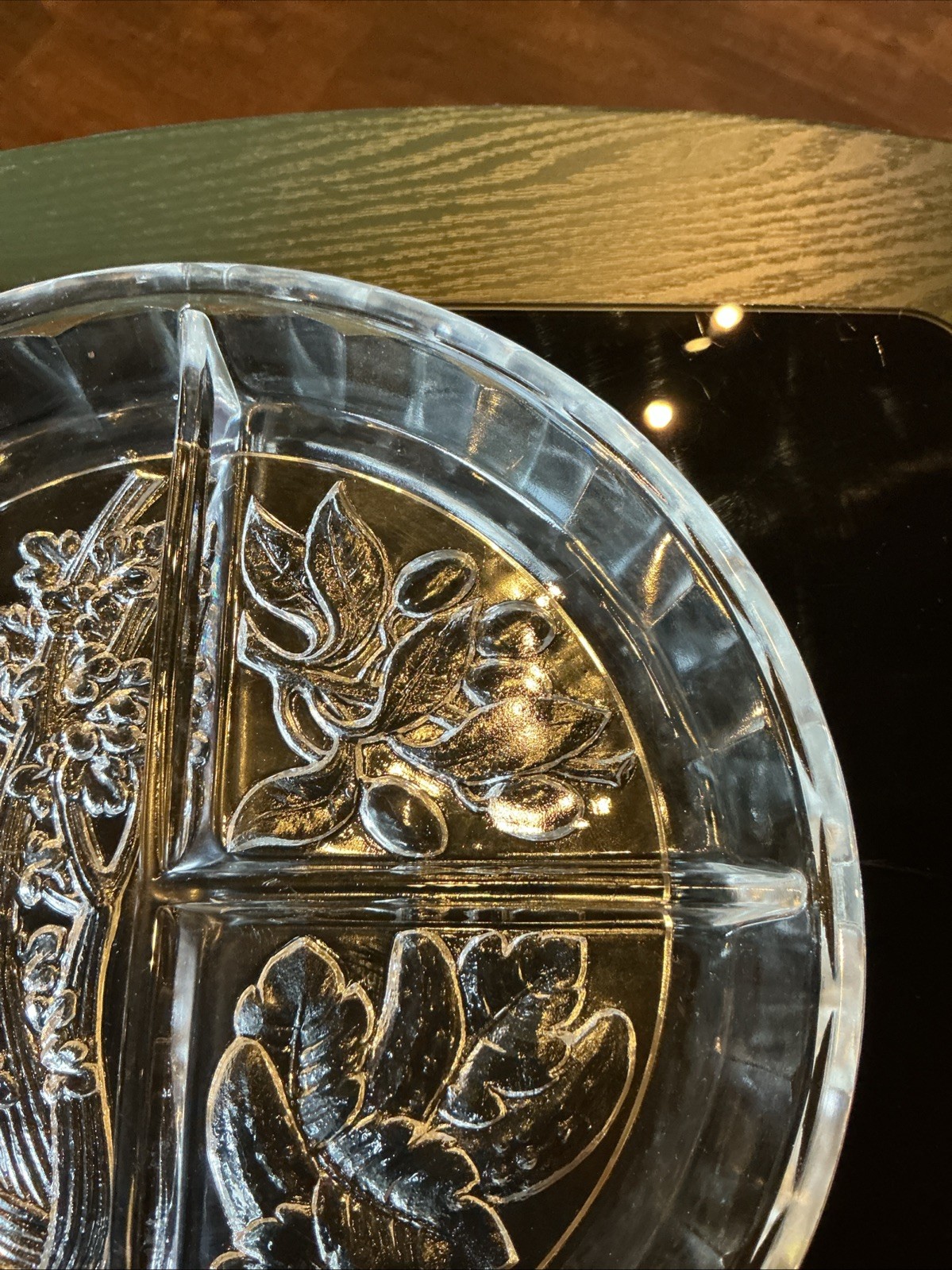 Vintage Indiana Glass 7.5” Round Divided Embossed Relish Vegetable Dish