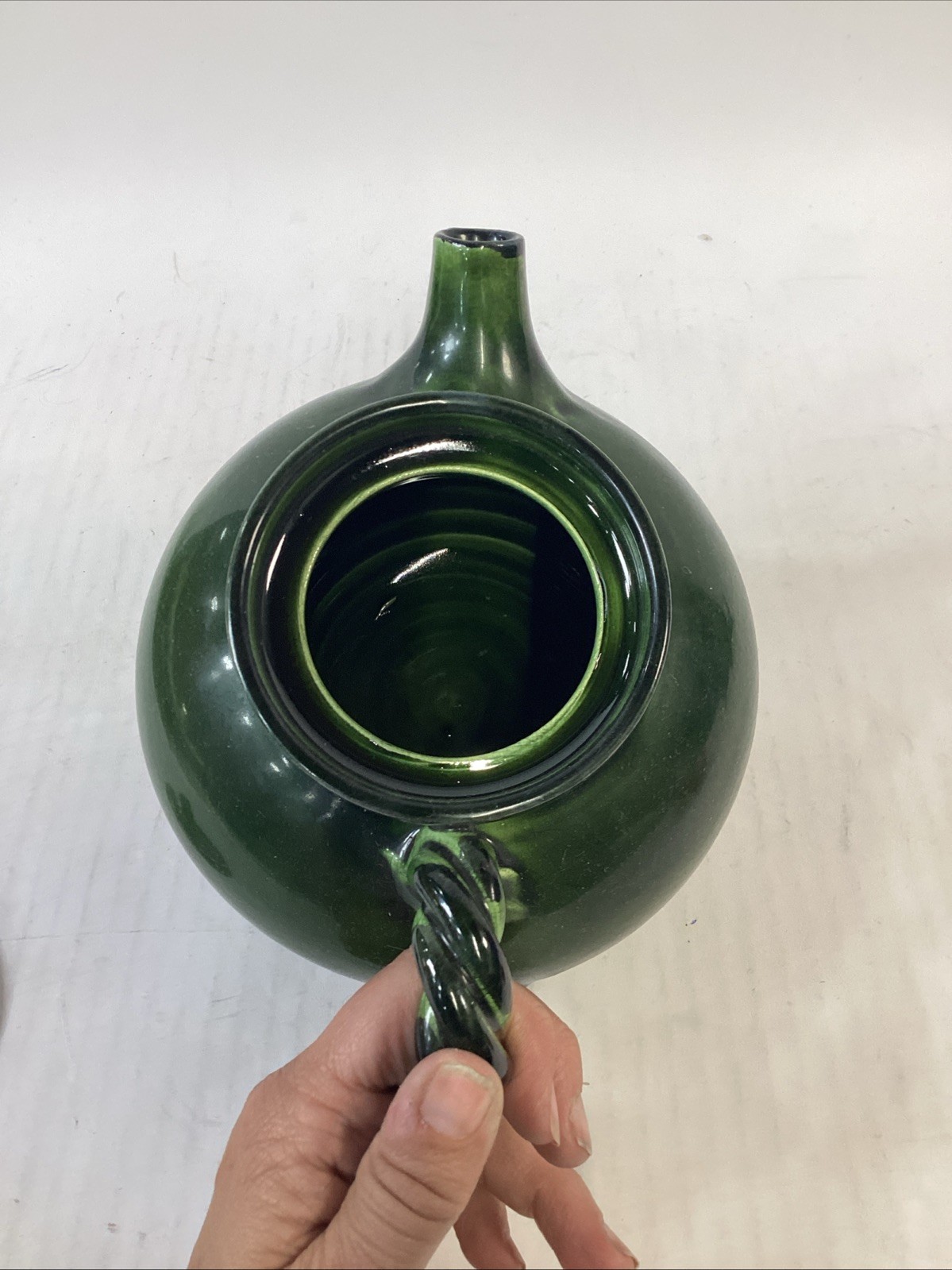 Hand Painted Dark Green Pottery Teapot With Lid