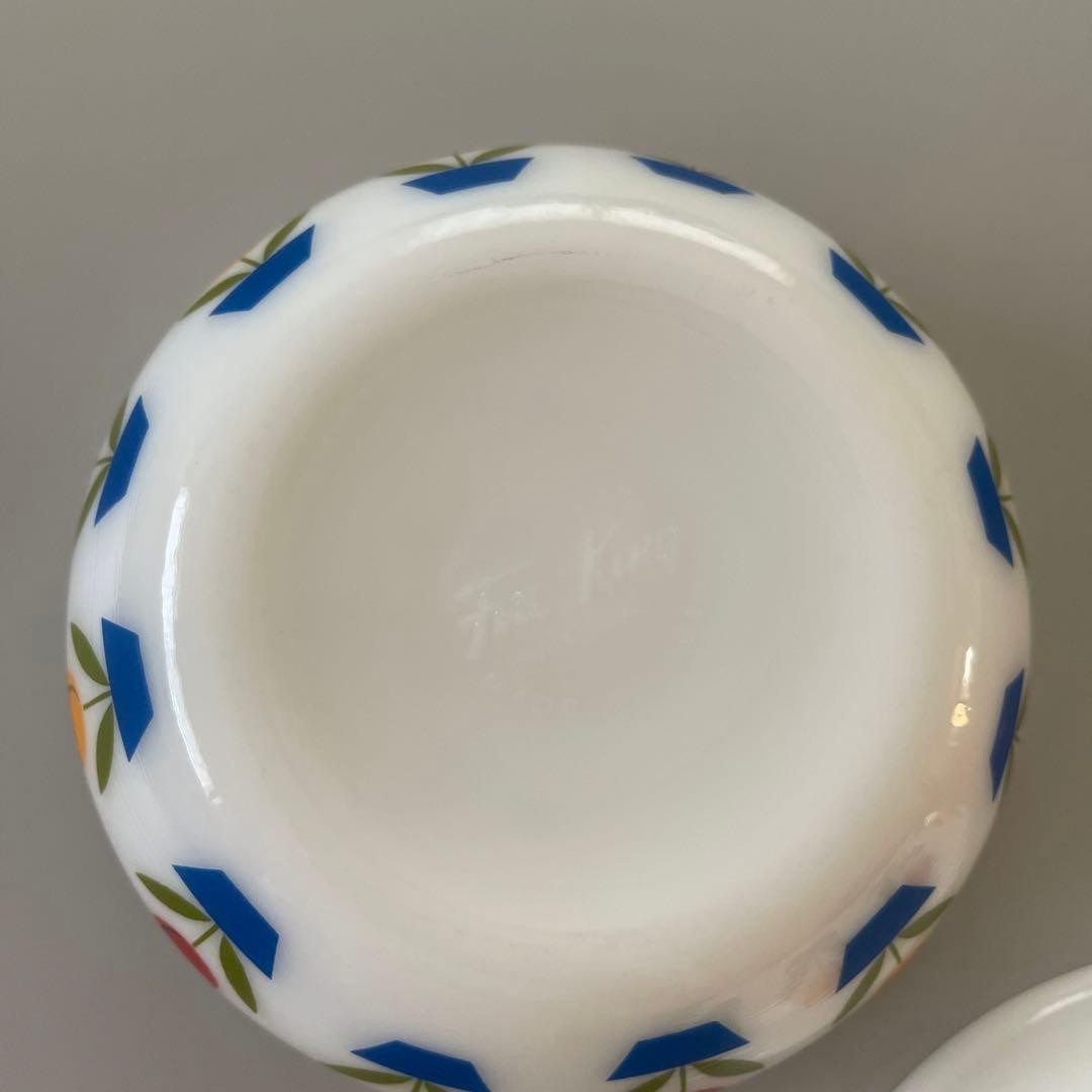 Fire-King 15oz Tulip Bowl Printed Milk Glass Ware Set of 2 Retro Excellent