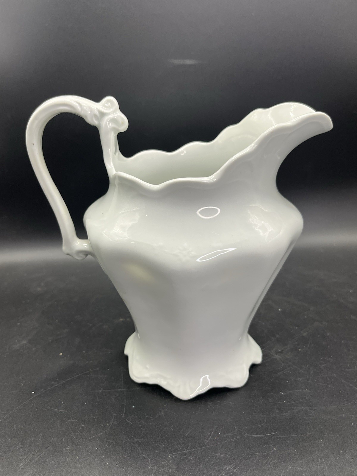 W.H. Grindley England White Ironstone Creamer/Pitcher Embossed Victorian, READ