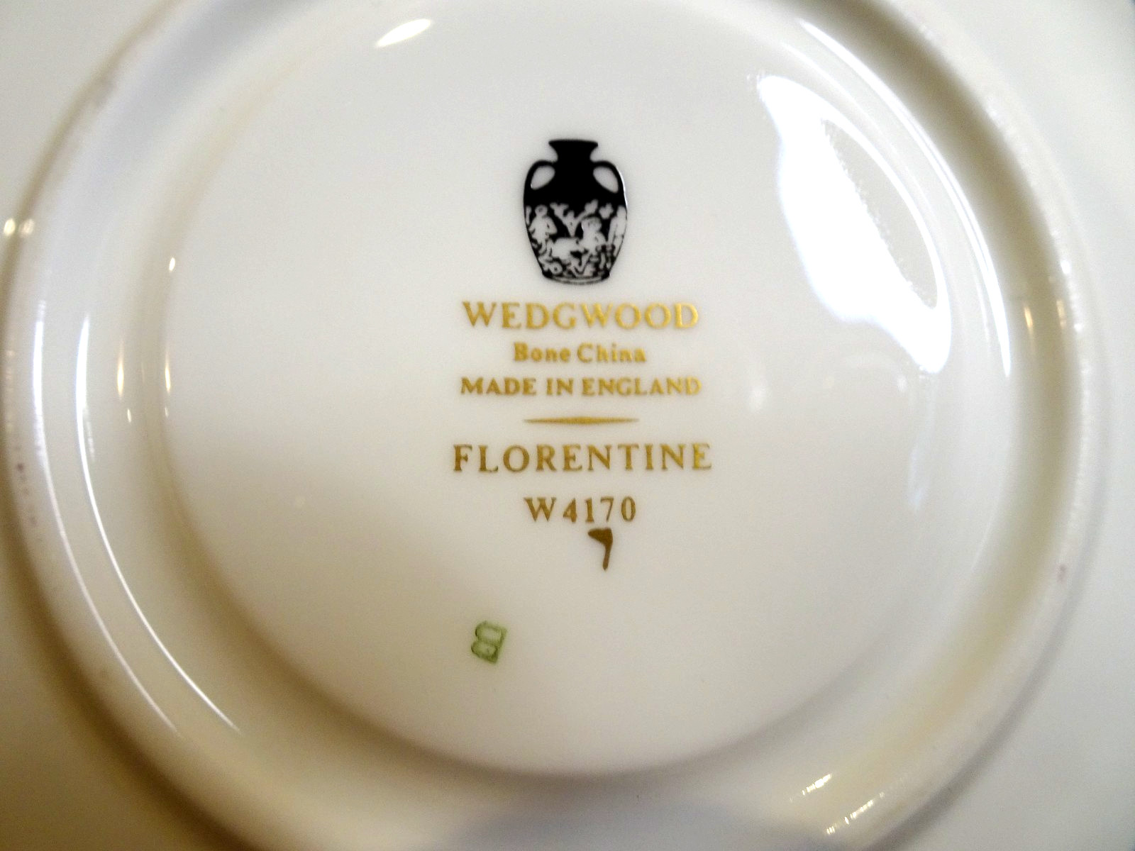 Wedgwood China Florentine W4170 Dark Green Gold 1 Cup and Saucer Set Peony Shape