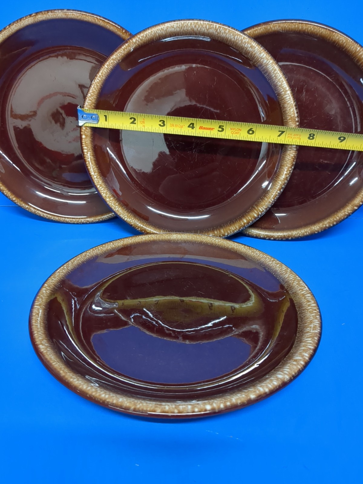 (4) USA Mid Century Modern Vintage Brown Drip Glazed 7.5″ Pottery Plates USA