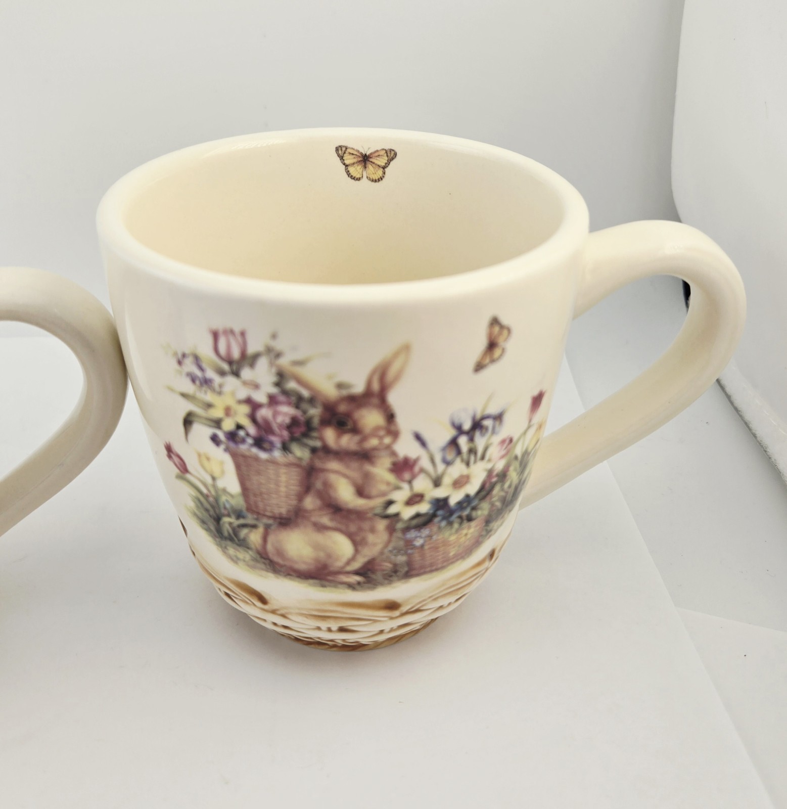 Lot of (2) Cracker Barrel Easter Treasures Bunny Floral Coffee Mugs Cups