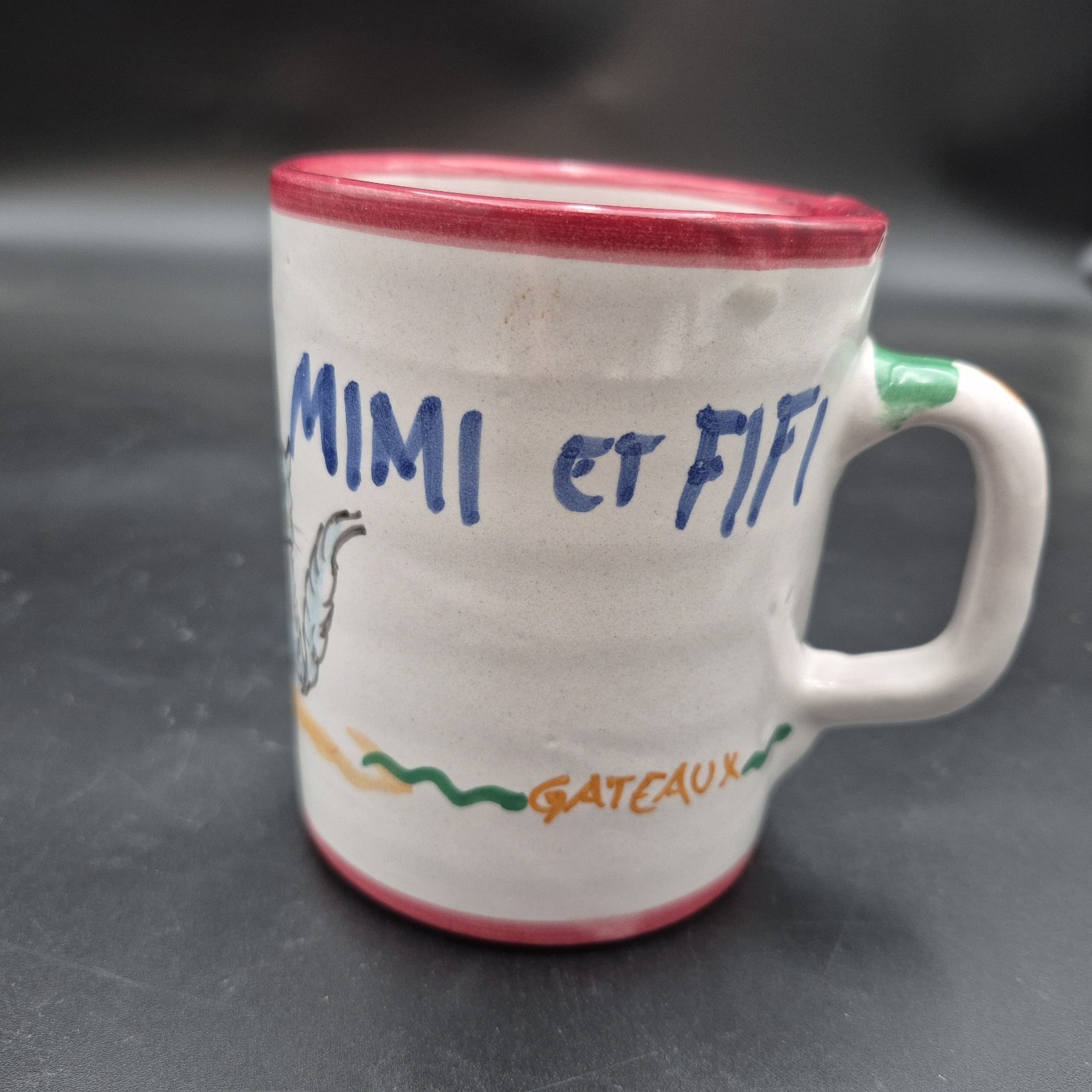Vietri Solimene Cat Patisserie Croissant Hand Painted Mug Italy Gray Cats