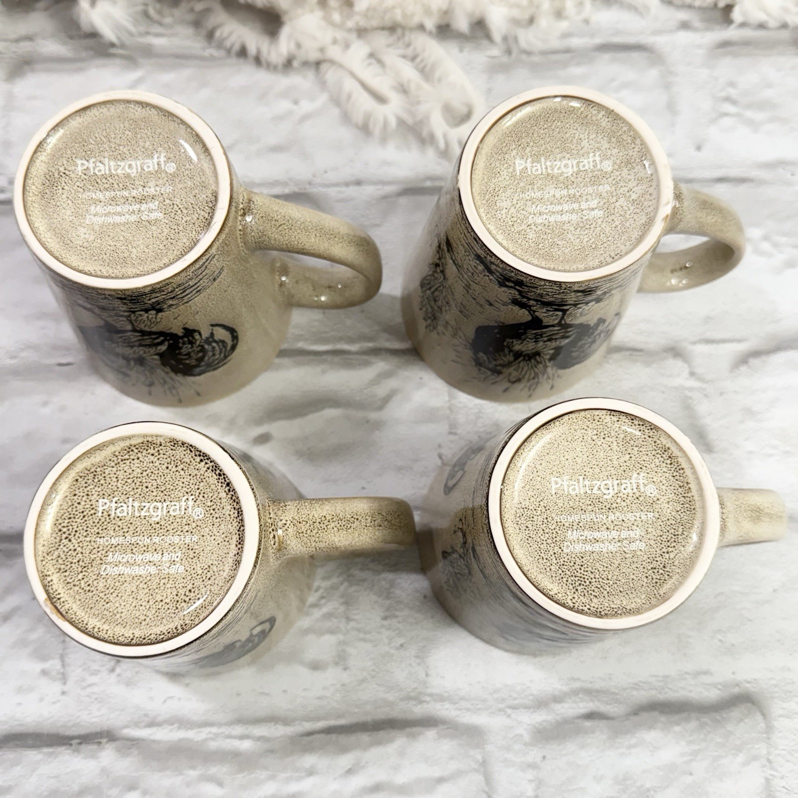 Pfaltzgraff Homespun Rooster Coffee Tea Mugs Set Of 4 Ceramic Farmhouse NEW