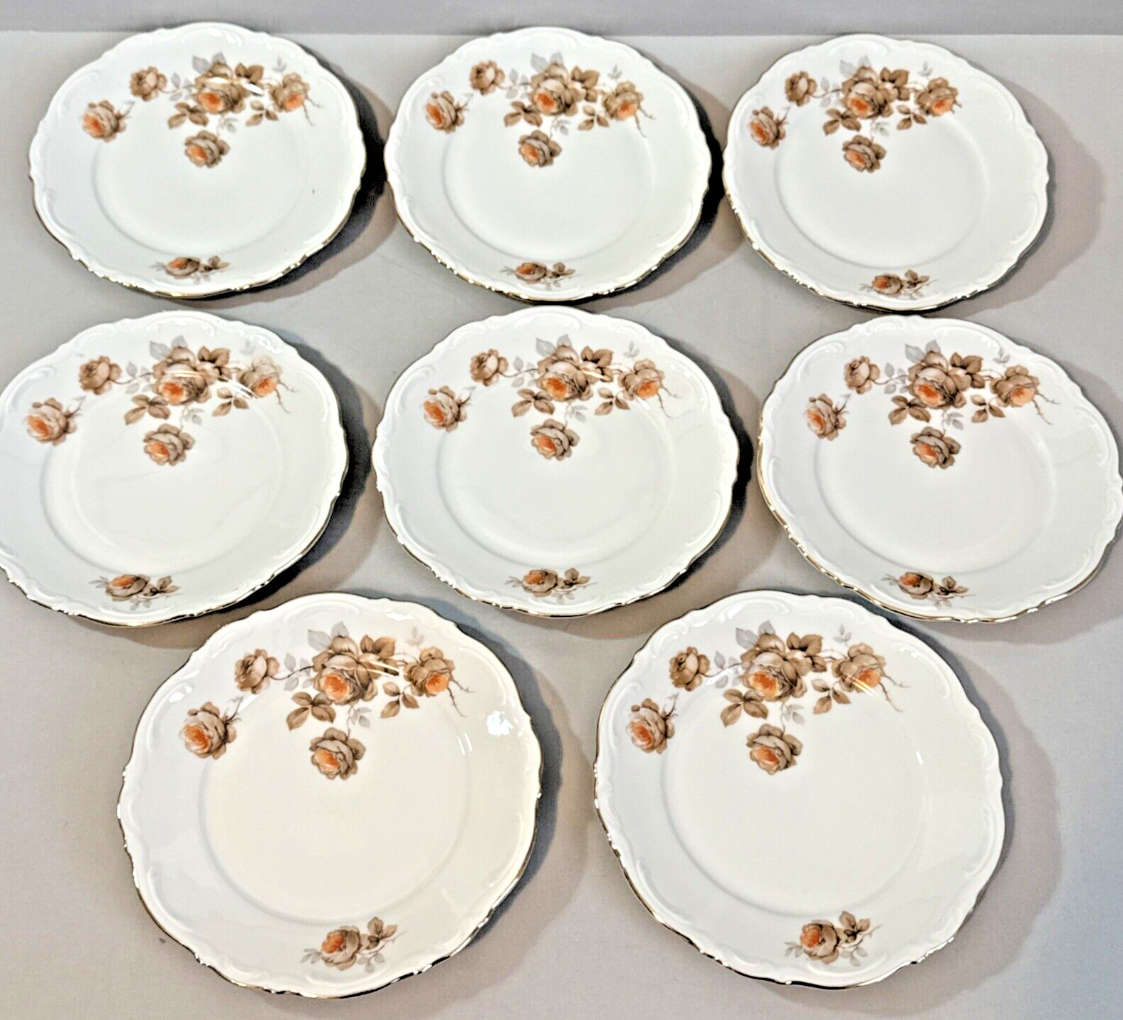 8 Vintage Mitterteich Norway Rose Bavaria Germany Bread Butter Plates 6-3/4″