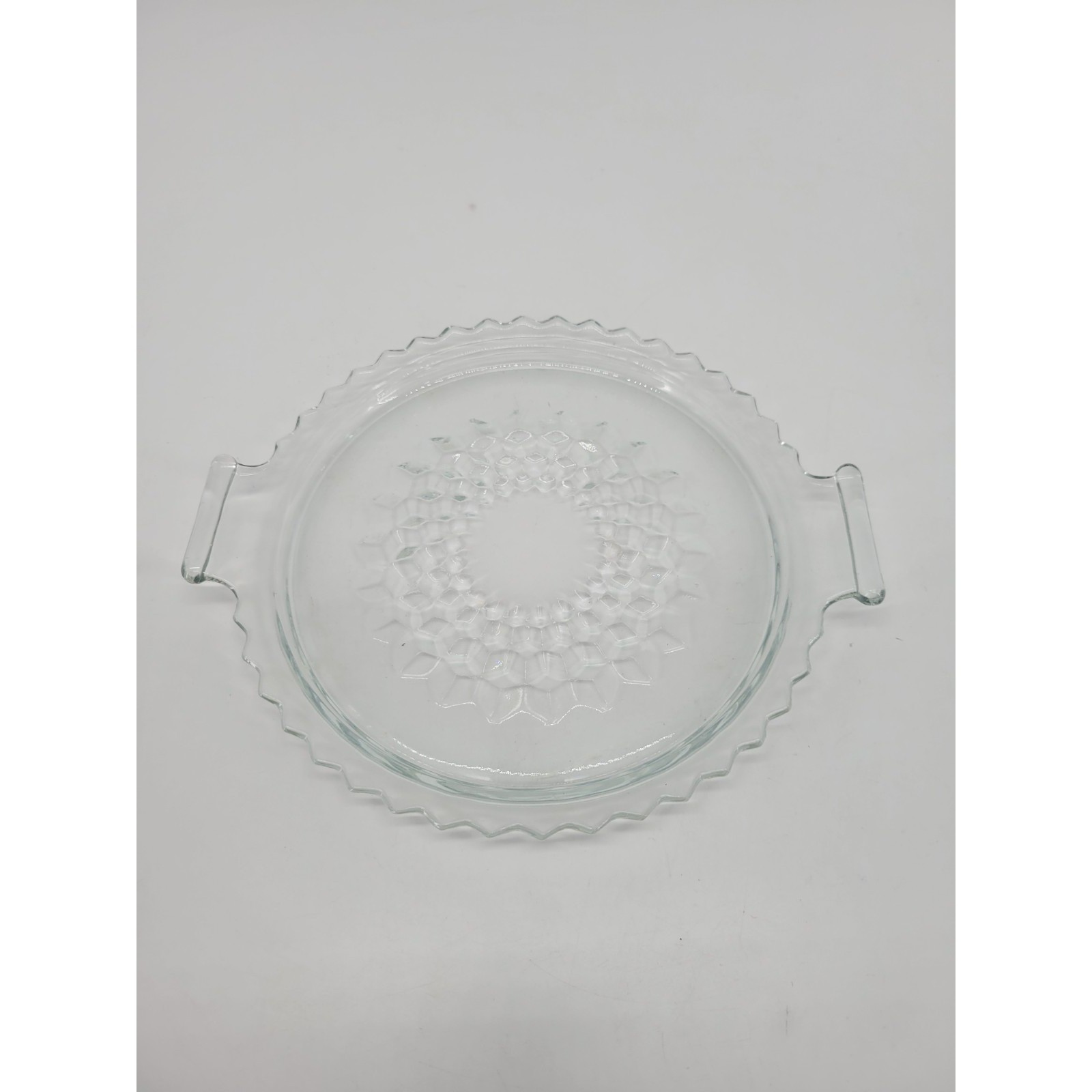 Vintage Jeannette Glass Cube Pattern Round Relish Tidbit Tray Clear Handle