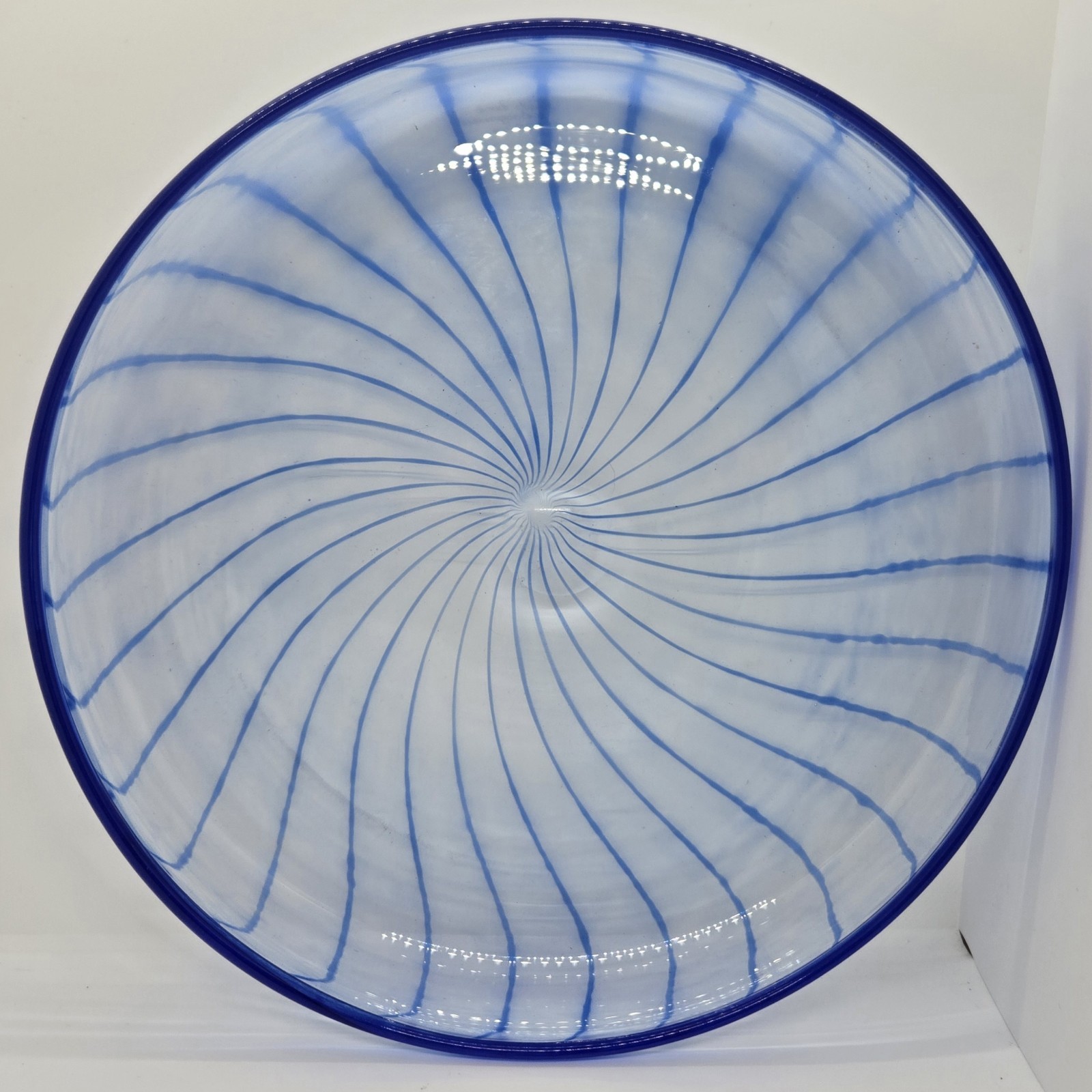 Vintage Kosta Boda Blue Swirl Bowl 12.75″