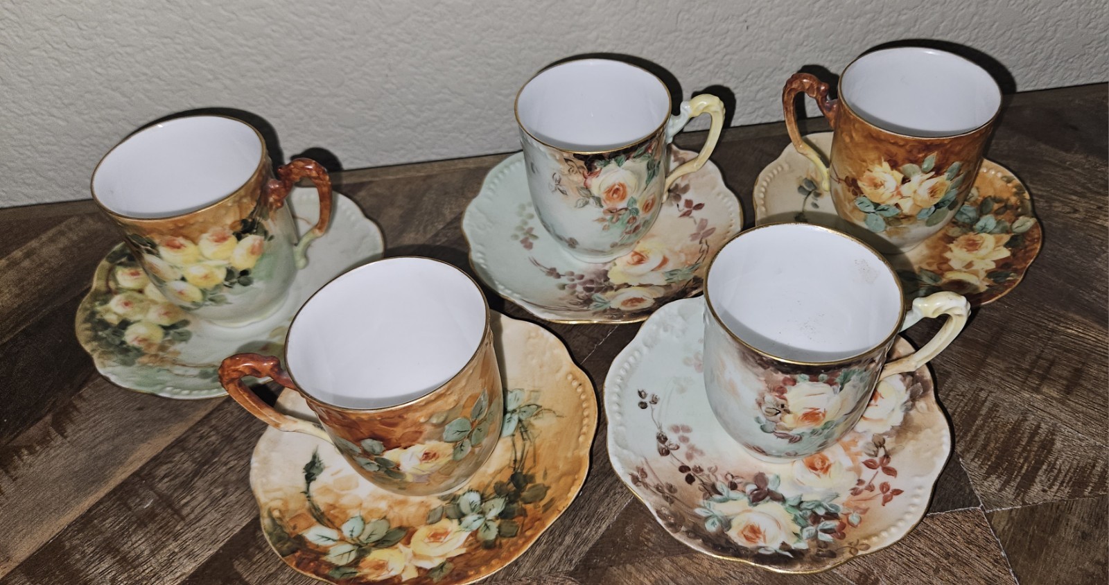 Vintage AKD France Floral Cup & Saucer Set of 5 (10 Pieces)