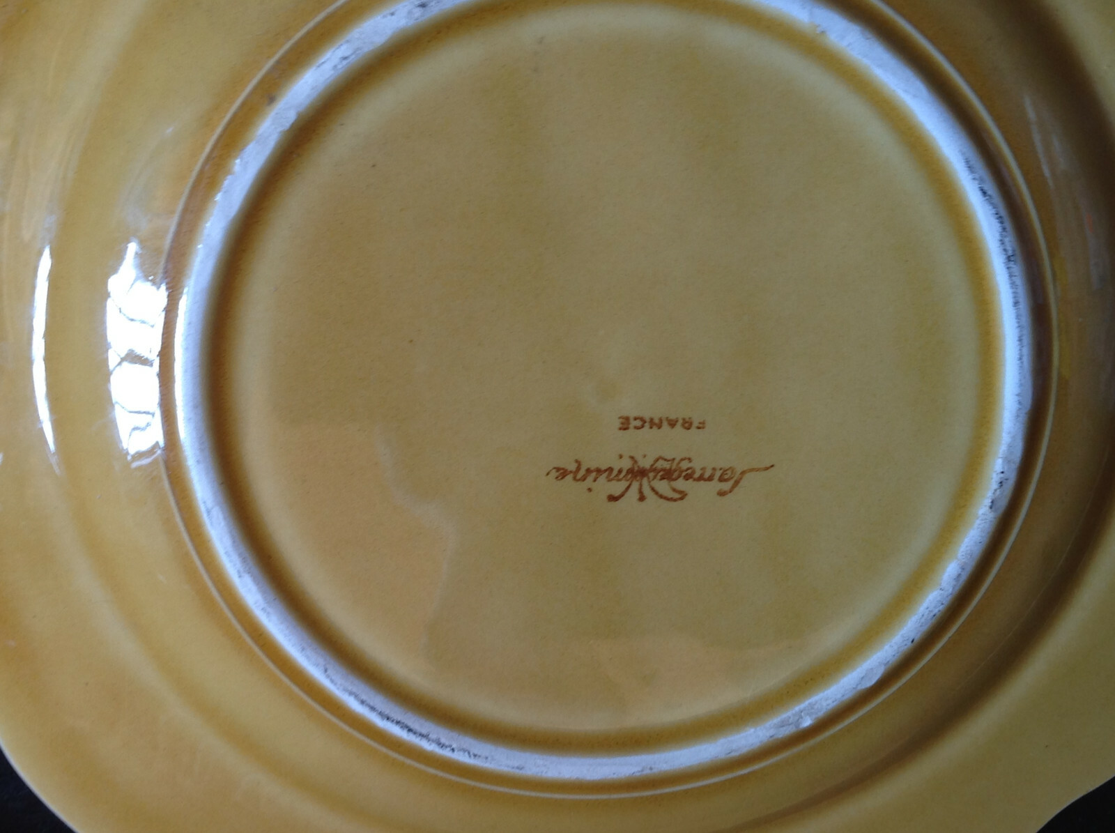 Four (4) Sarreguemines, France Majolica Fruit Salad Plates 7.5″