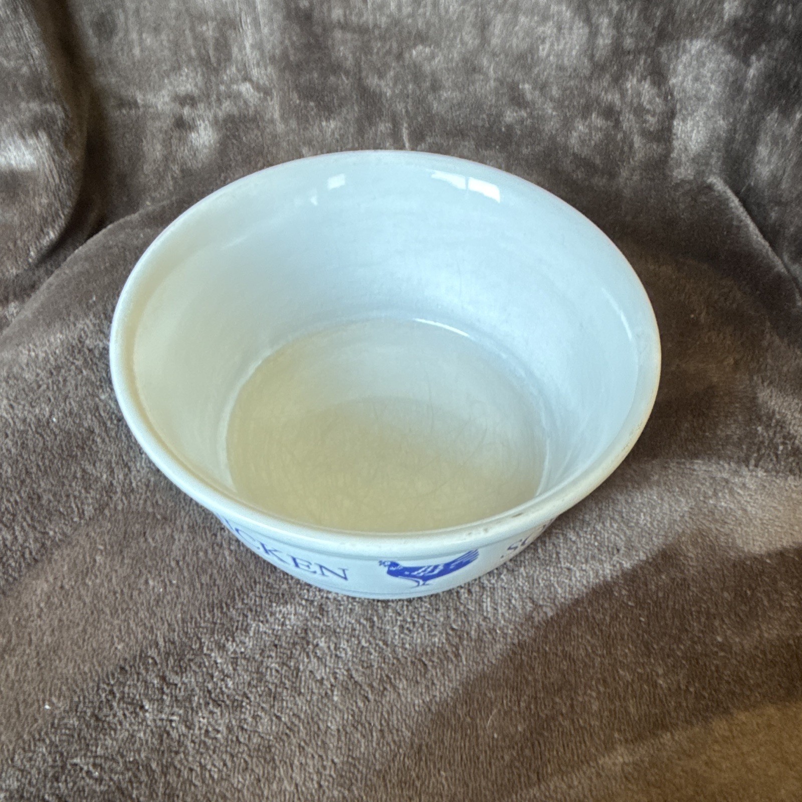 FTD Especially for You Chicken Pattern White/Blue Ceramic Soup Bowl