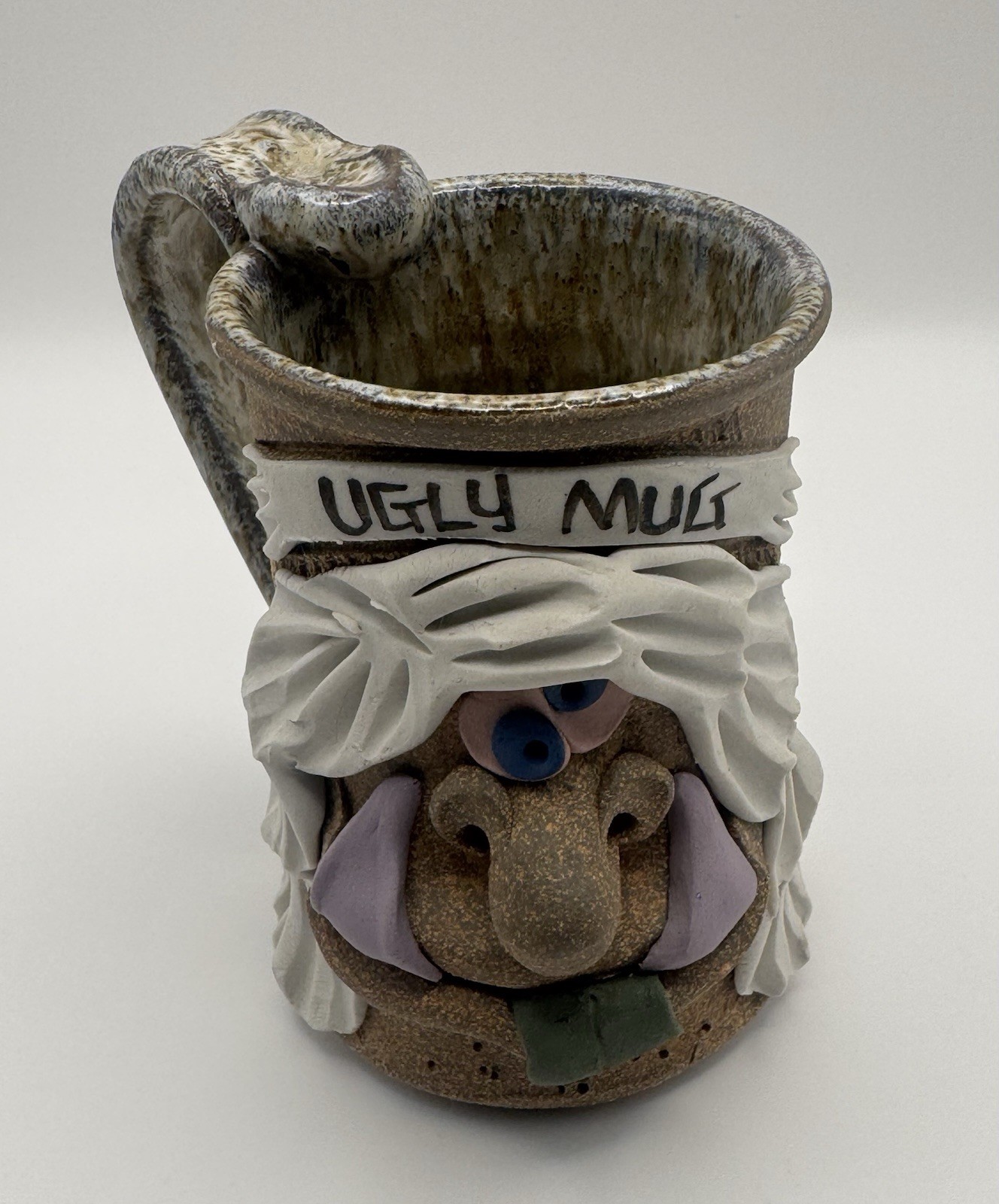 Vintage Ugly Funny Face Stoneware Mug Pottery Silly 3D Art