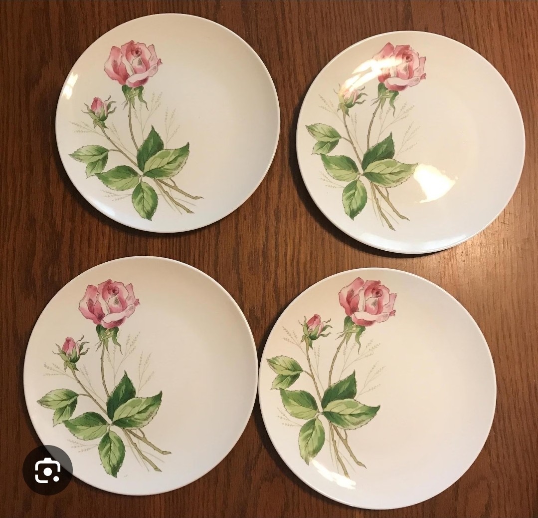 Edwin Knowles Tea Rose 10” Dinner Plate MCM 1950’s Set Of 4