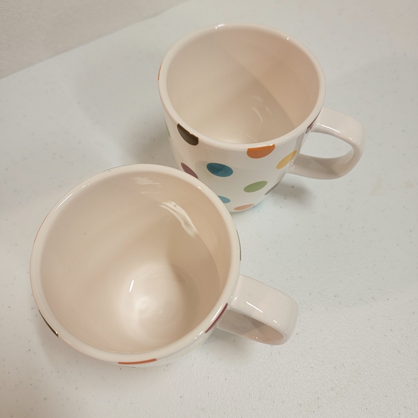 Lot Of 4 PIER 1 CONFETTI Coffee Mugs 4.5″ Tall Ironstone Cups 4 1/2″ Polka Dots