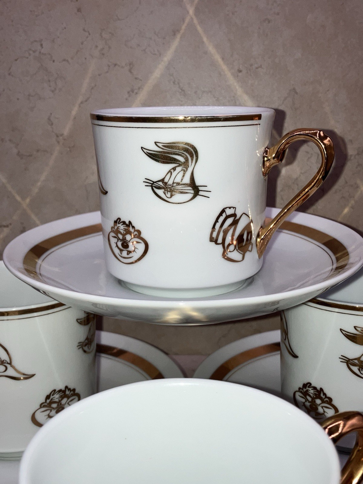 Vintage 1994 Looney Tunes 4 Demitasse Cups And 4 Saucers By After 6