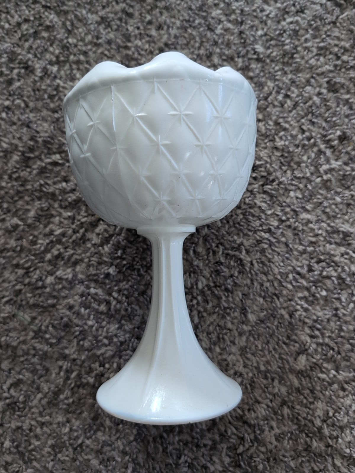 Vintage Indiana Duette Quilted Diamond Milk Glass Pedestal Compote Dish 9″