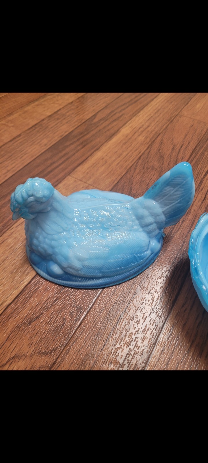 Vintage Blue Slag Glass Hen on Nest Covered Bowl Oval Dish w/ Lid 7″ x 4″